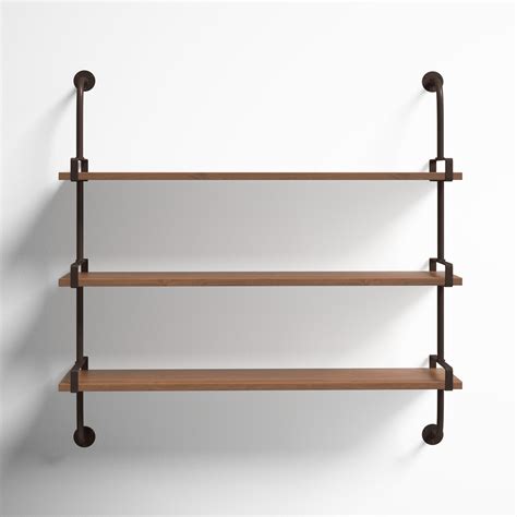 Wood 3 Level Wall Shelf with Black Metal Brackets